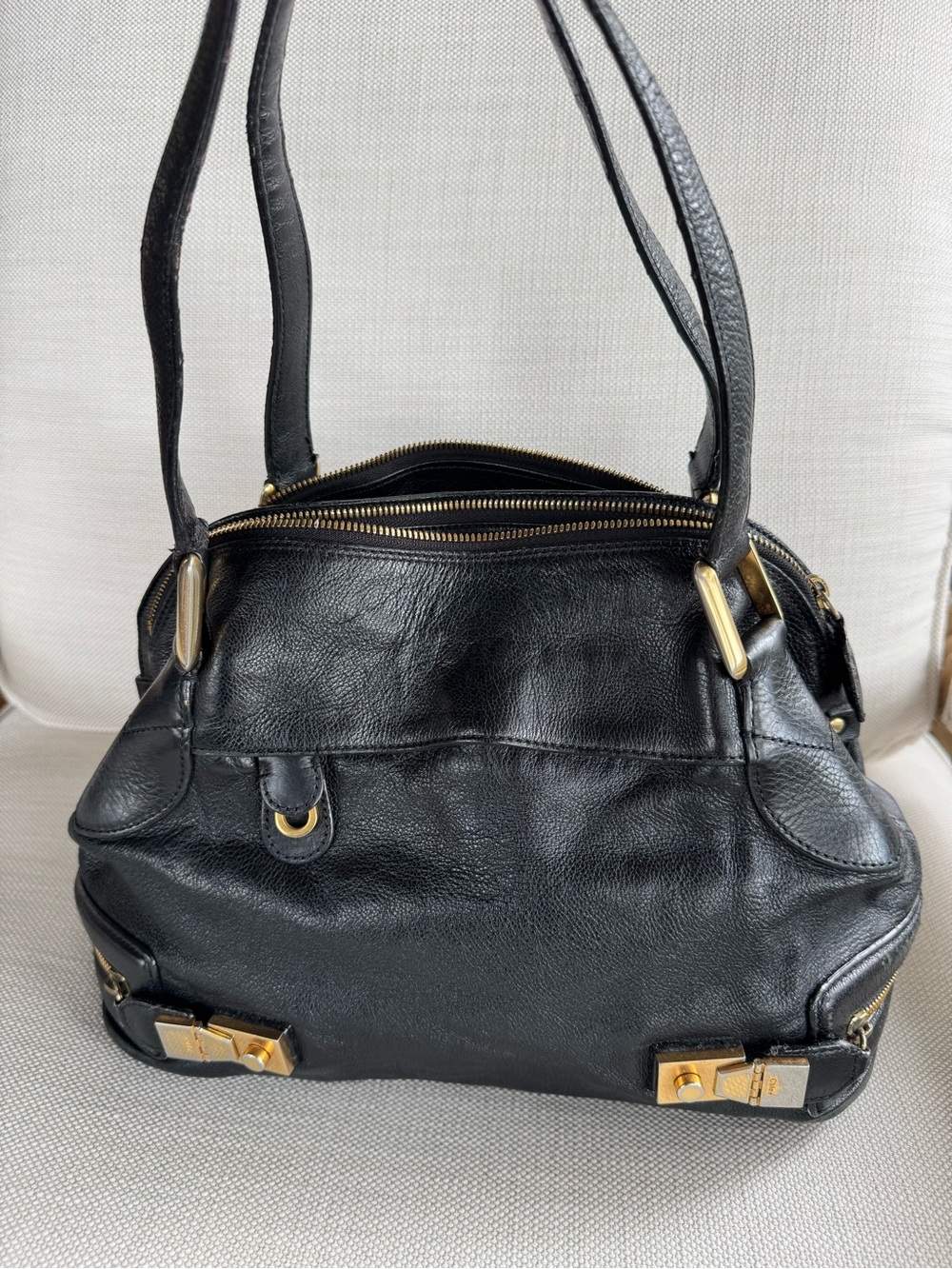 CHLOE Cary Black Leather Satchel Shoulder Bag Gold Hardware Y2K